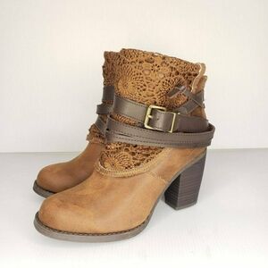 New Brown Crochet Harness Ankle Boots